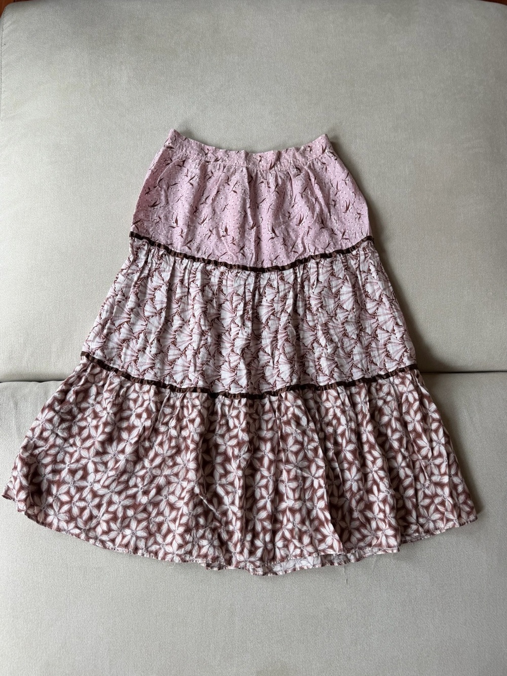 1960’s Vintage Brown and Pink Tiered Floral Skirt Union Made